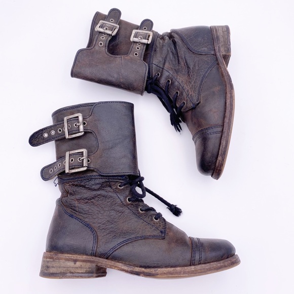 All saints ankle strap leather moto biker boots - Picture 1 of 11